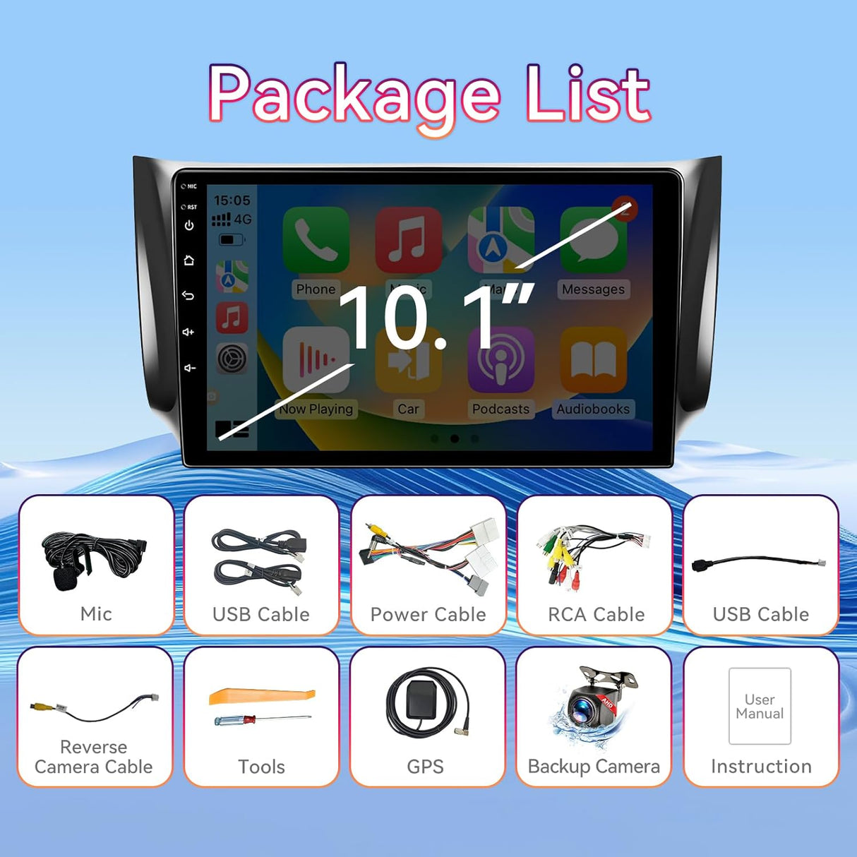 10.1 inch Touchscreen Car Stereo for Nissan Sentra 2013-2017 Supports Wireless CarPlay/Android Auto | GPS, Bluetooth, WiFi | FM/RDS Radio, DSP, SWC & Backup Camera
