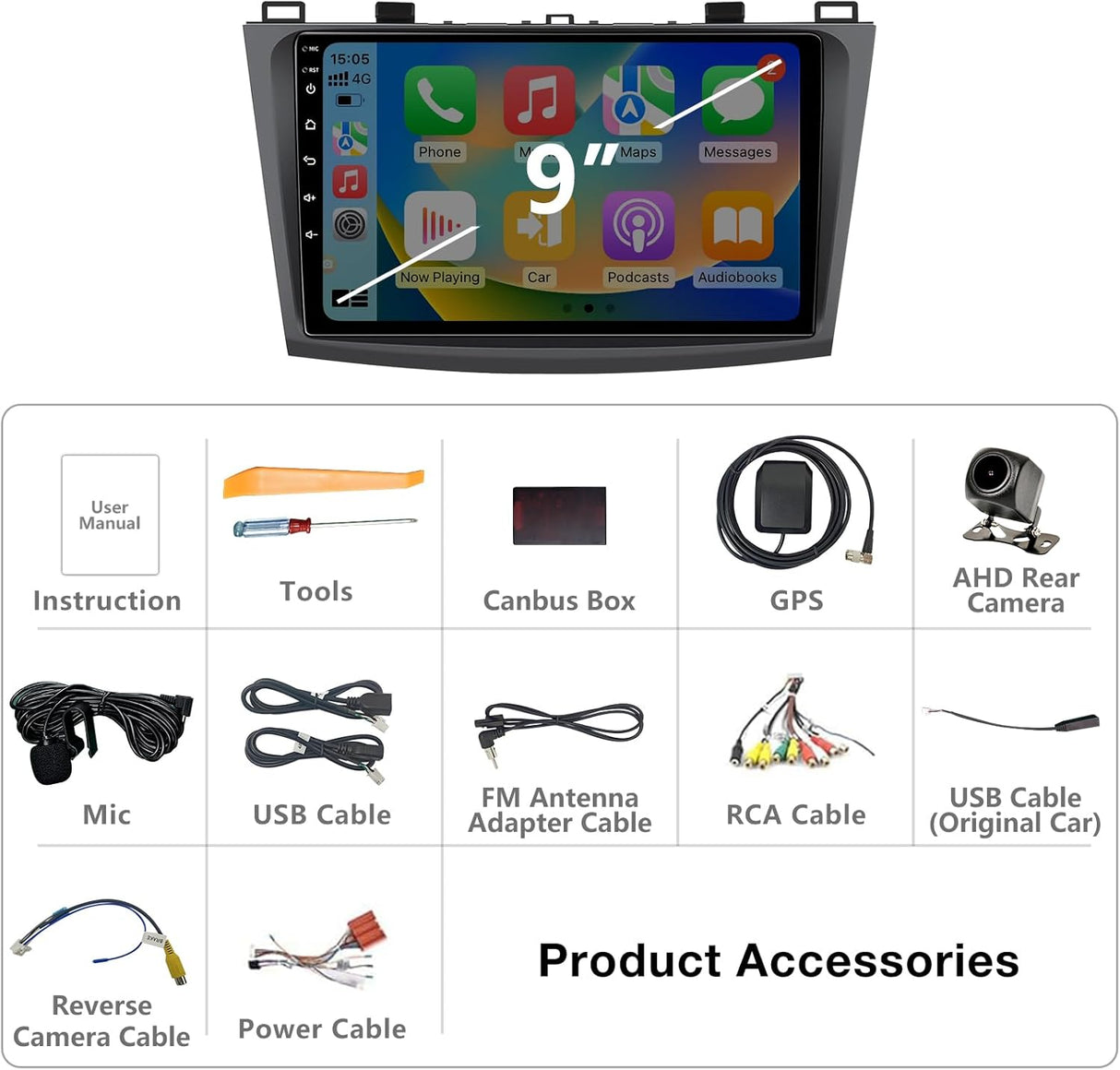 Android 13 Car Stereo for 2010-2013 Mazda 3 Supports Wireless CarPlay & Android Auto