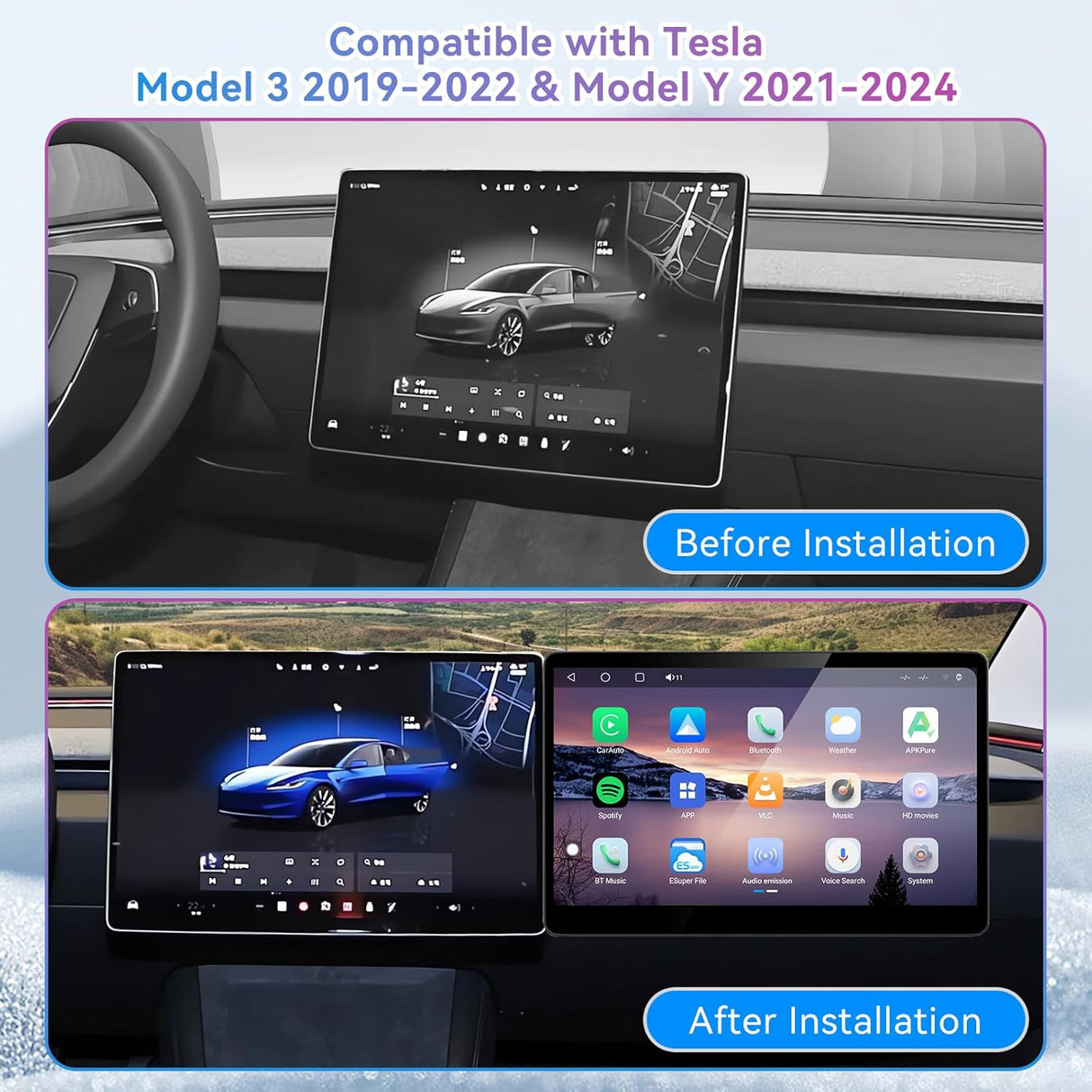15.6" Android 13 Co-Pilot Screen Car Radio Stereo Compatible with Tesla Model 3 2019-2022 & Model Y 2021-2024, 6+64GB, Wireless CarPlay/Android Auto, OEM-Style Upgrade, BT 5.0, WiFi (WiFi Version)