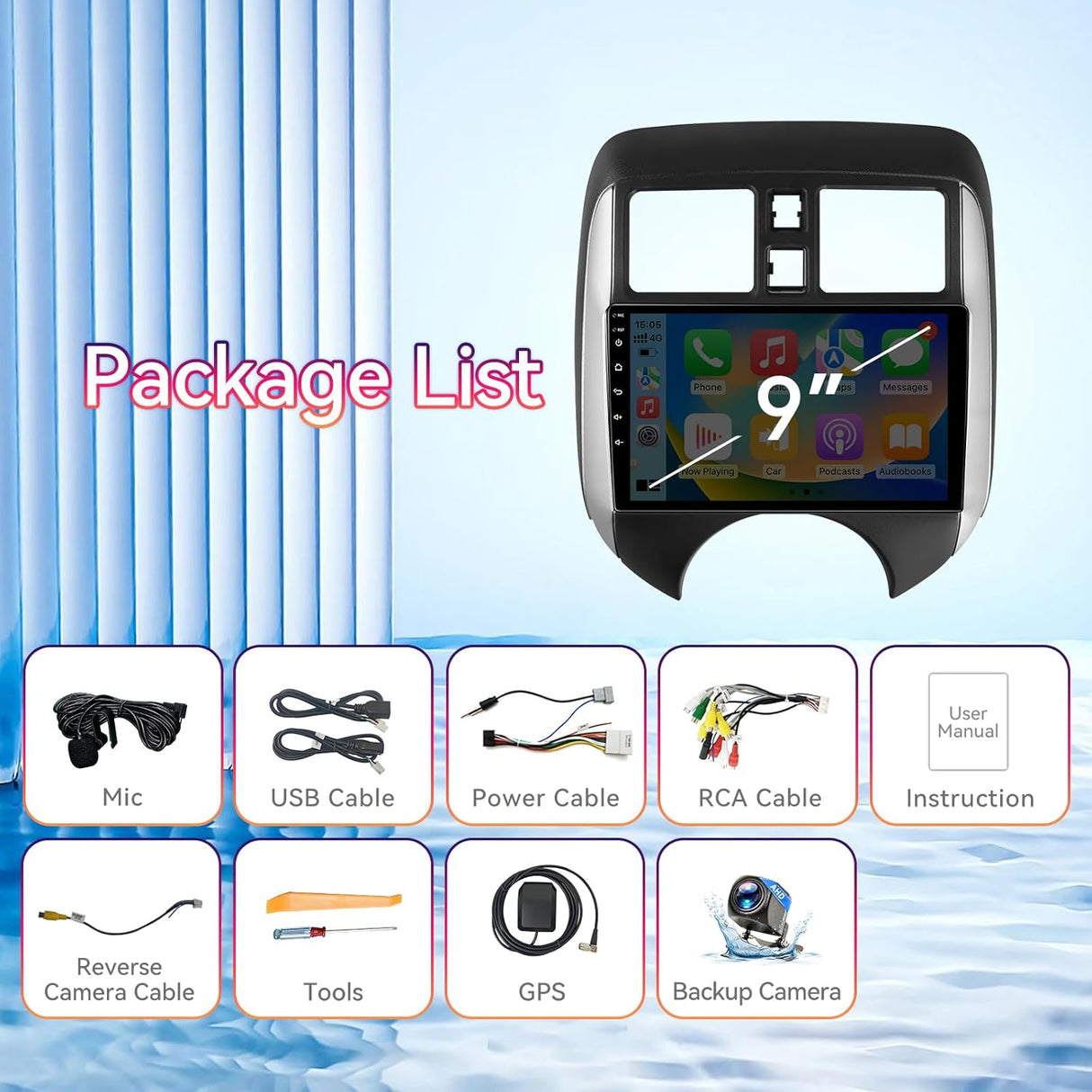 Car Stereo for Nissan Versa Note 2014-2018 Supports Wireless CarPlay/Android Auto Touchscreen, GPS/Bluetooth/FM/AUX/SWC/Backup Camera