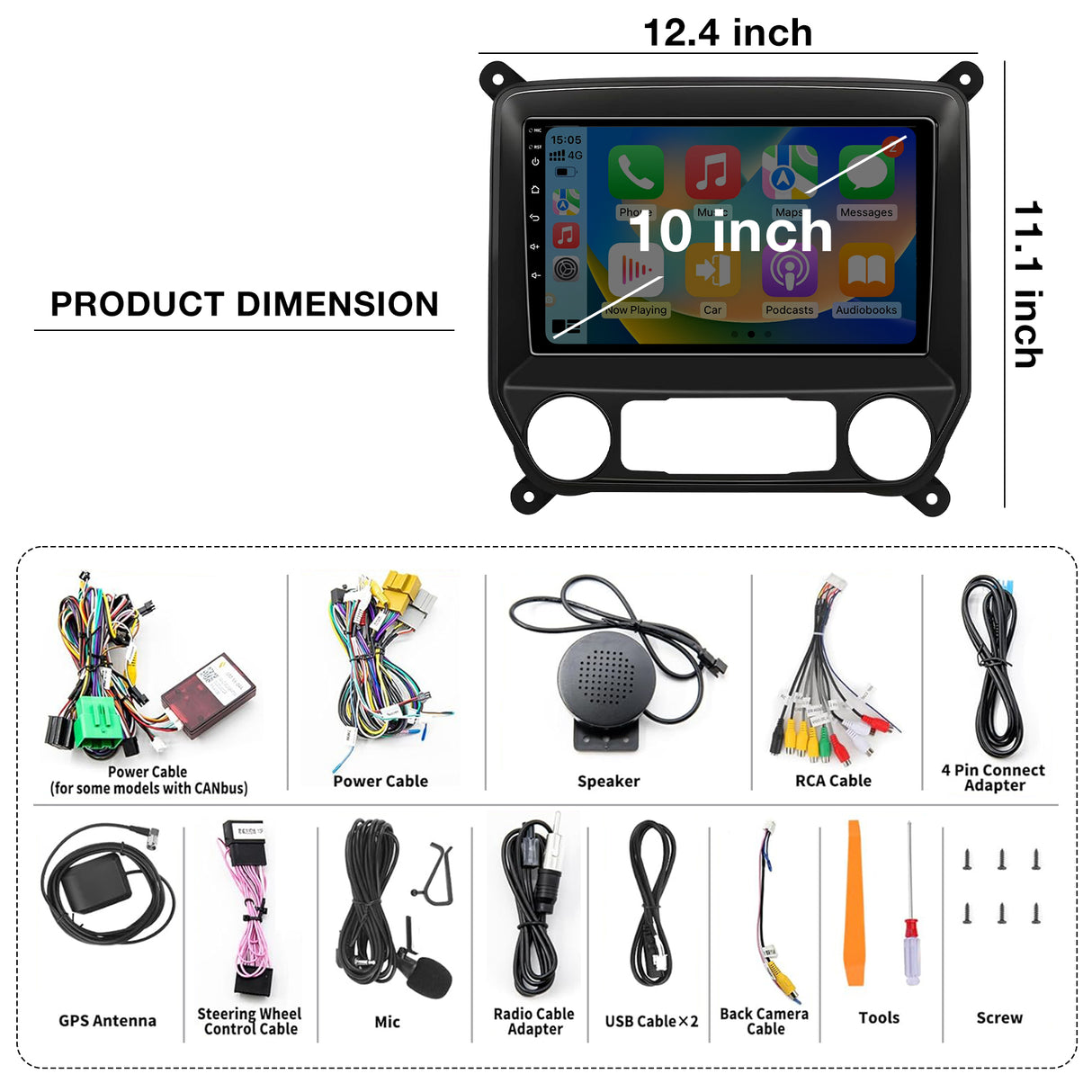 Android 13 2+64G Car Radio Replacement Compatible with Chevy Silverado & GMC Sierra 2014-2018, 10.2" Touch Screen, Wireless CarPlay& Android Auto, WiFi, GPS, Bluetooth, FM, 1080P Backup Camera, SWC
