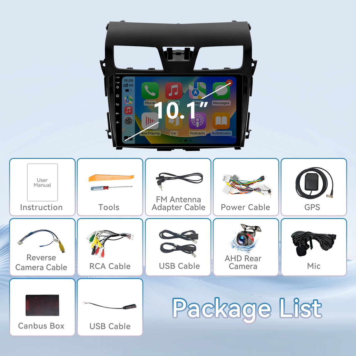10.1 inches Android 13 Car Stereo for Nissan Altima 2013-2015 IPS Touchscreen Screen Car Radio with Carplay & Android Auto Support Backup Camera GPS FM