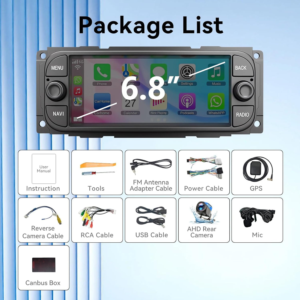 Android 13 Car Radio Stereo for Dodge RAM 2002-2006/Jeep Wrangler 2003-2006/Caravan 2004-2007 with Wireless CarPlay/Android Auto