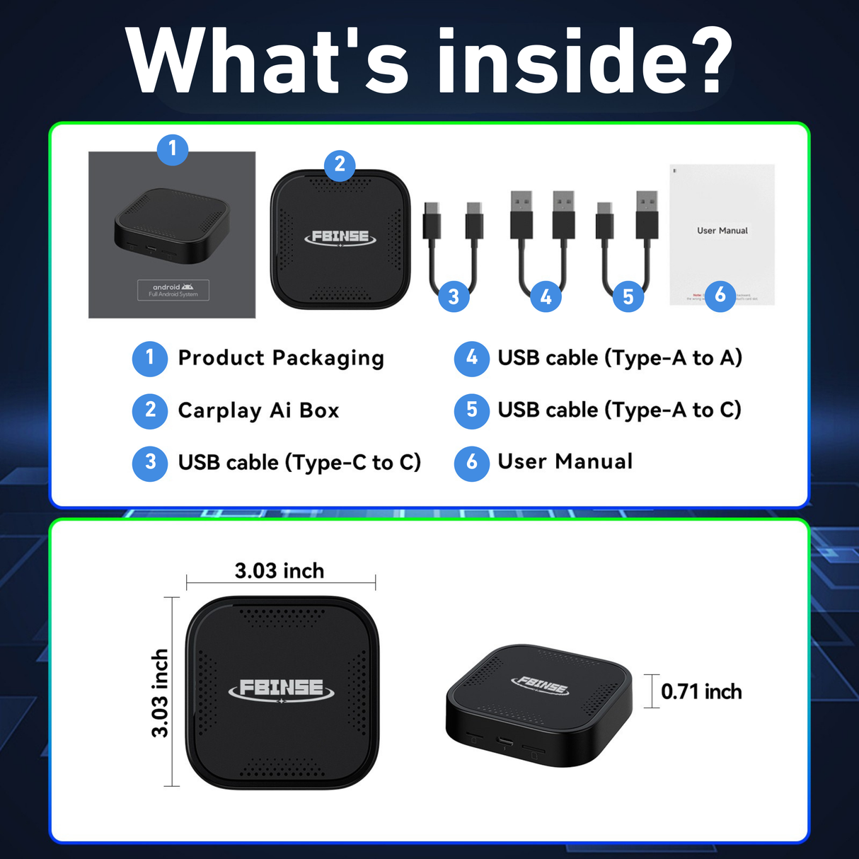 FBINSE B1 Android 13 CarPlay AI Box For Car with Wired CarPlay/Android Auto
