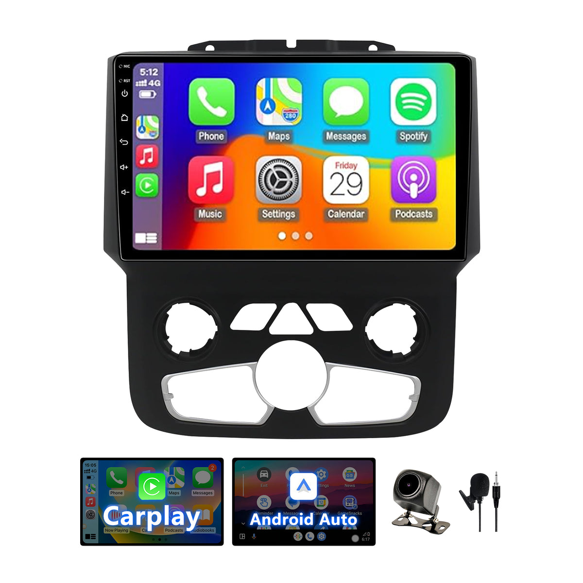 Android 13 Car Radio Stereo Compatible with Dodge Ram 1500 2500 3500 2013-2018 (Auto AC) Head Unit Upgrade Replacement, 9" Touchscreen with Wireless CarPlay&Android Auto, 2GB+64GB, GPS, Backup Camera