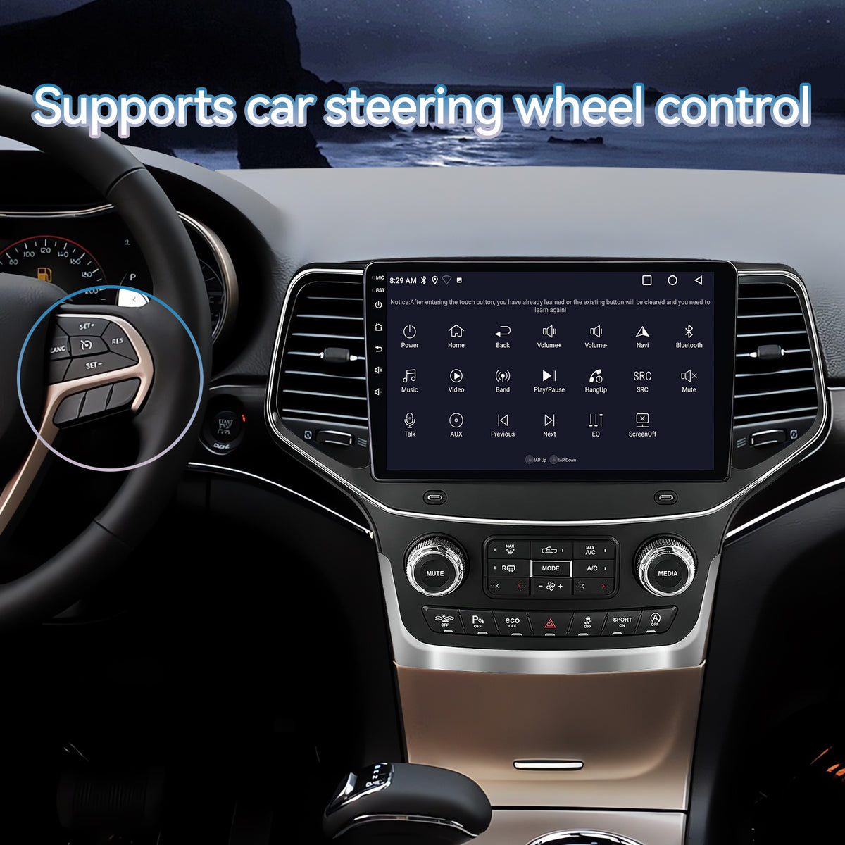 Car Radio for Jeep Grand Cherokee 2014-2021 Wireless CarPlay & Android Auto, 2GB+64GB, Bluetooth, AM/FM, SWC, Backup Camera & Touchscreen