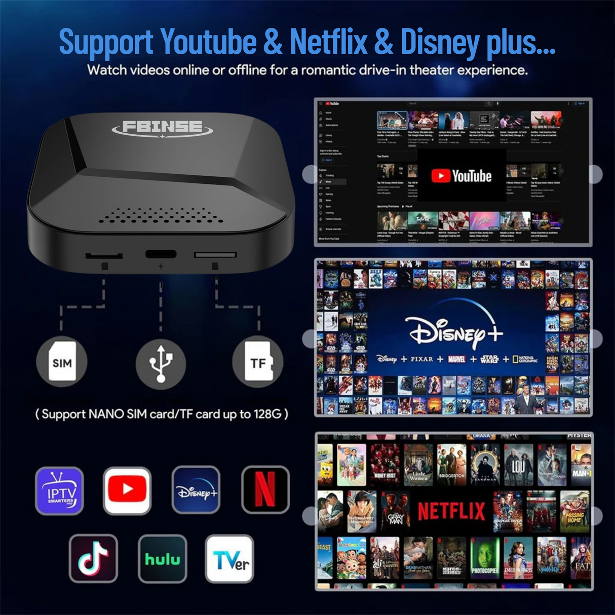 FBINSE B2 CarPlay AI Box For Car with Wired CarPlay/Android Auto