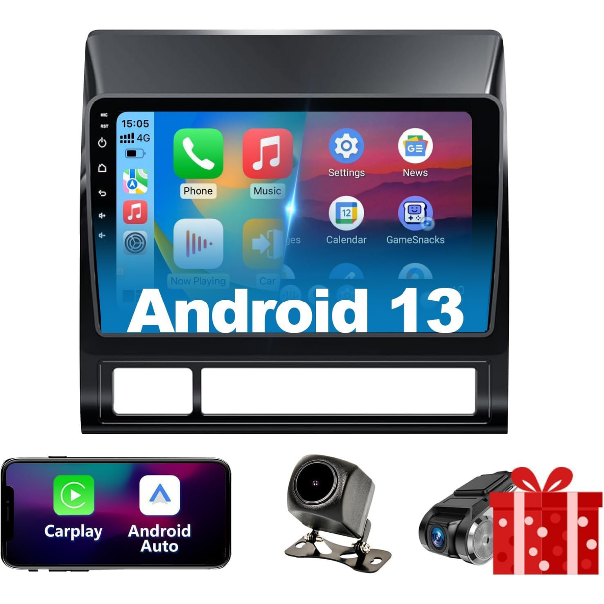 Android 13 Car Stereo for Toyota Tacoma 2005–2015– Supports Wireless CarPlay & Android Auto