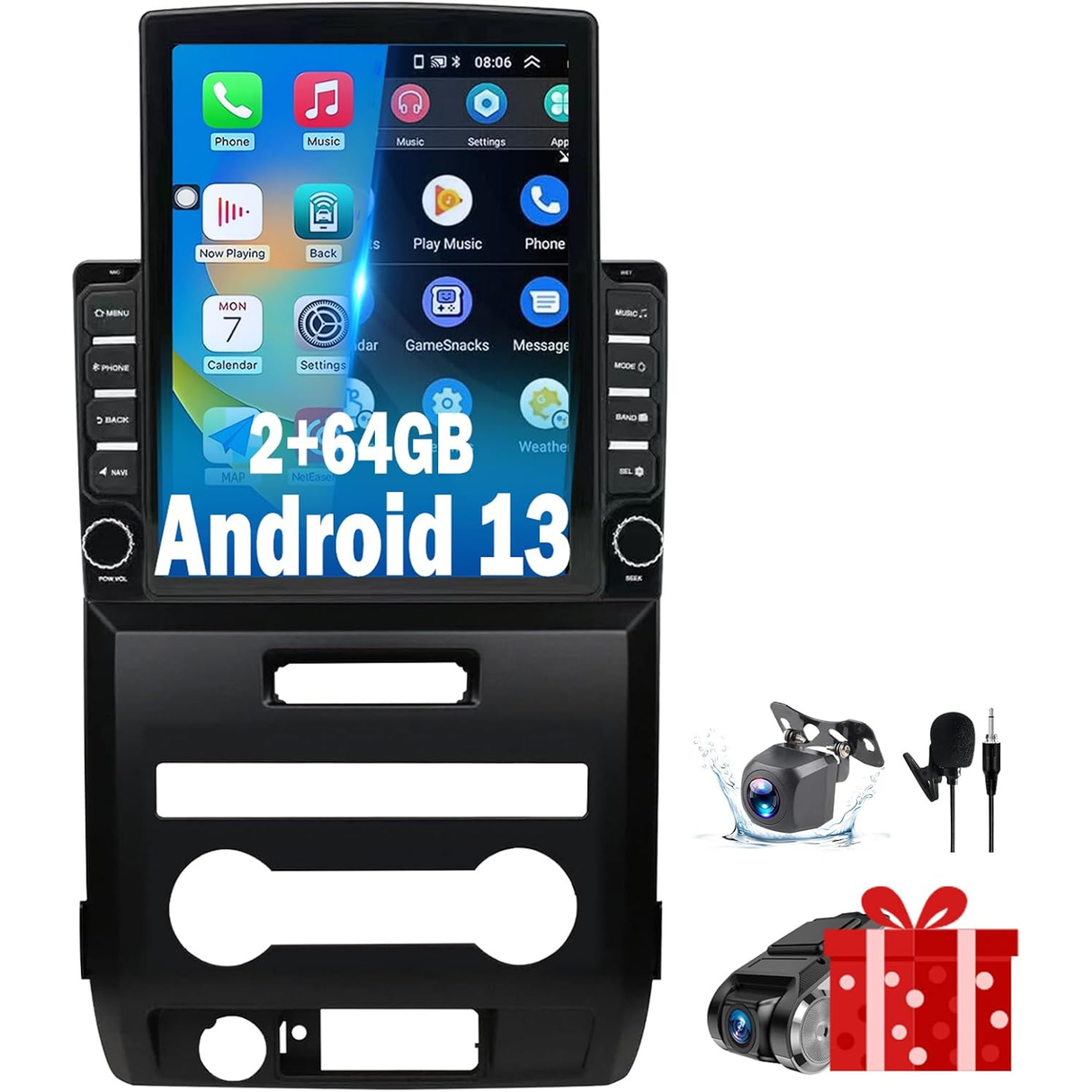 Android 13 Car Stereo for Ford F150 2009-2014 (Manual AC), Supports Wireless CarPlay & Android Auto, BT/WiFi/GPS/FM/SWC/1080P Backup Camera