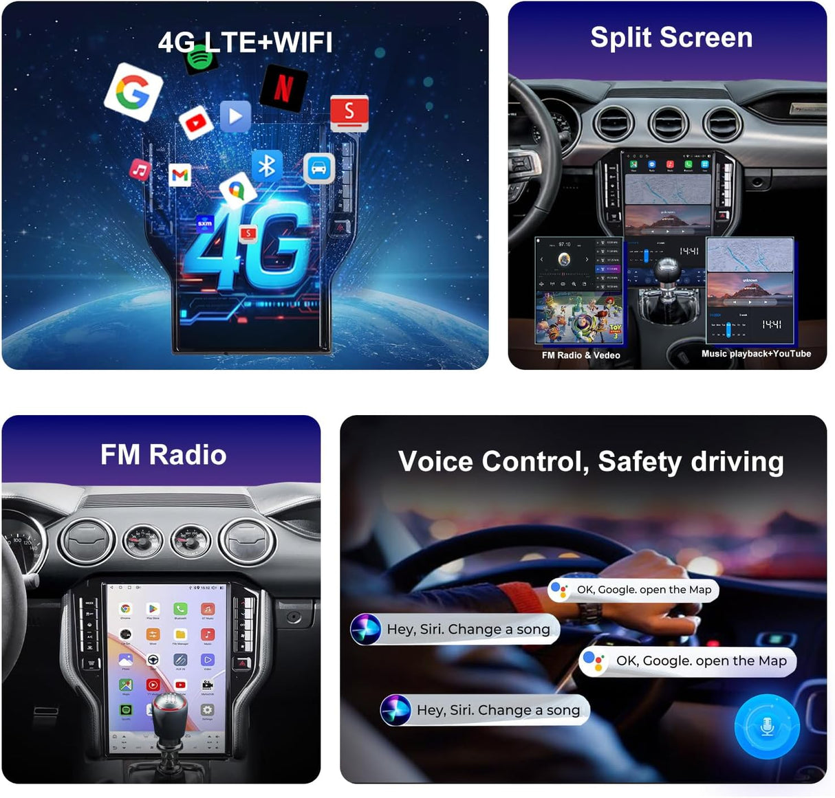 car Radio for Ford Mustang 2015-2023 Upgrade,8-Core Qualcomm CPU 14.5inch