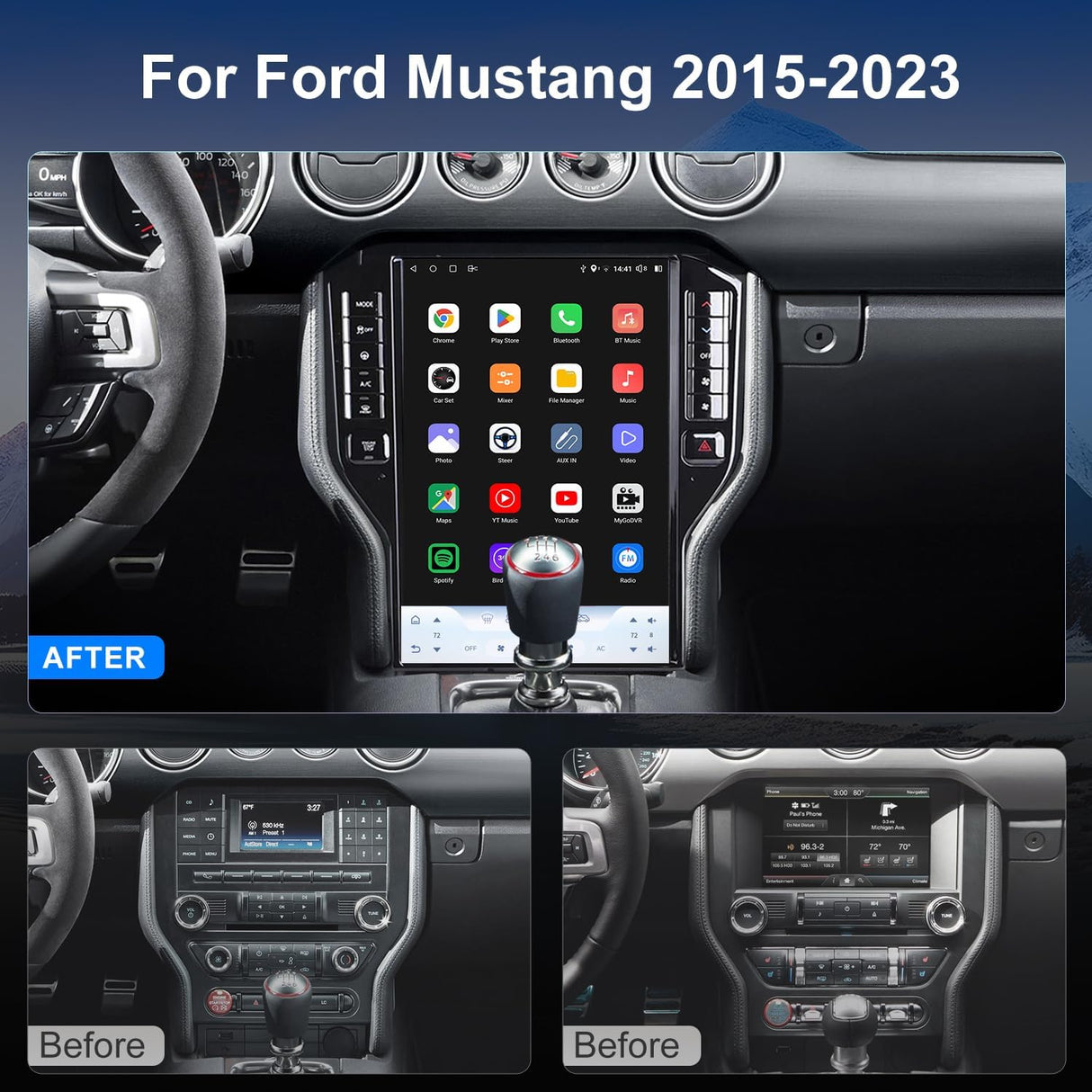 car Radio for Ford Mustang 2015-2023 Upgrade,8-Core Qualcomm CPU 14.5inch