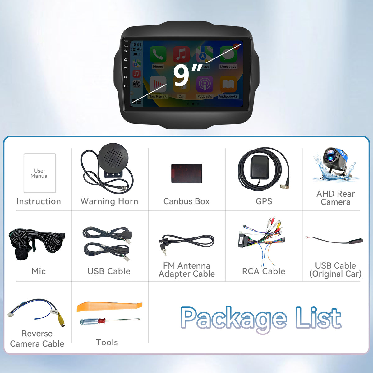 Car Radio for Jeep Renegade 2015 2016 2017 2018 2019 2020 64G 5GWiFi Upgrade Touchscreen Stereo for Jeep Renegade Accessories 9in Carplay Android Auto Headunit GPS Bluetooth FM Camera