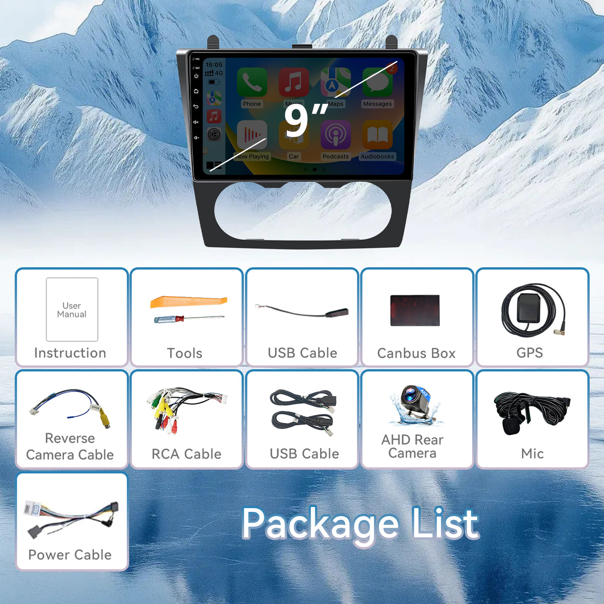 Car Radio for Nissan Altima Teana (Manual AC)2008 2009 2010 2011 2012 IPS HD Touchscreen Screen Double Din Car Stereo with Carplay & Android Auto Support Backup Camera GPS Navi FM WiFi BT