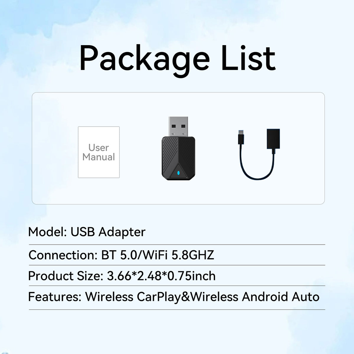 Wireless CarPlay Adapter / Android Auto Dongle, 5.8GHz WiFi Auto Connection