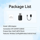 Wireless CarPlay Adapter / Android Auto Dongle, 5.8GHz WiFi Auto Connection