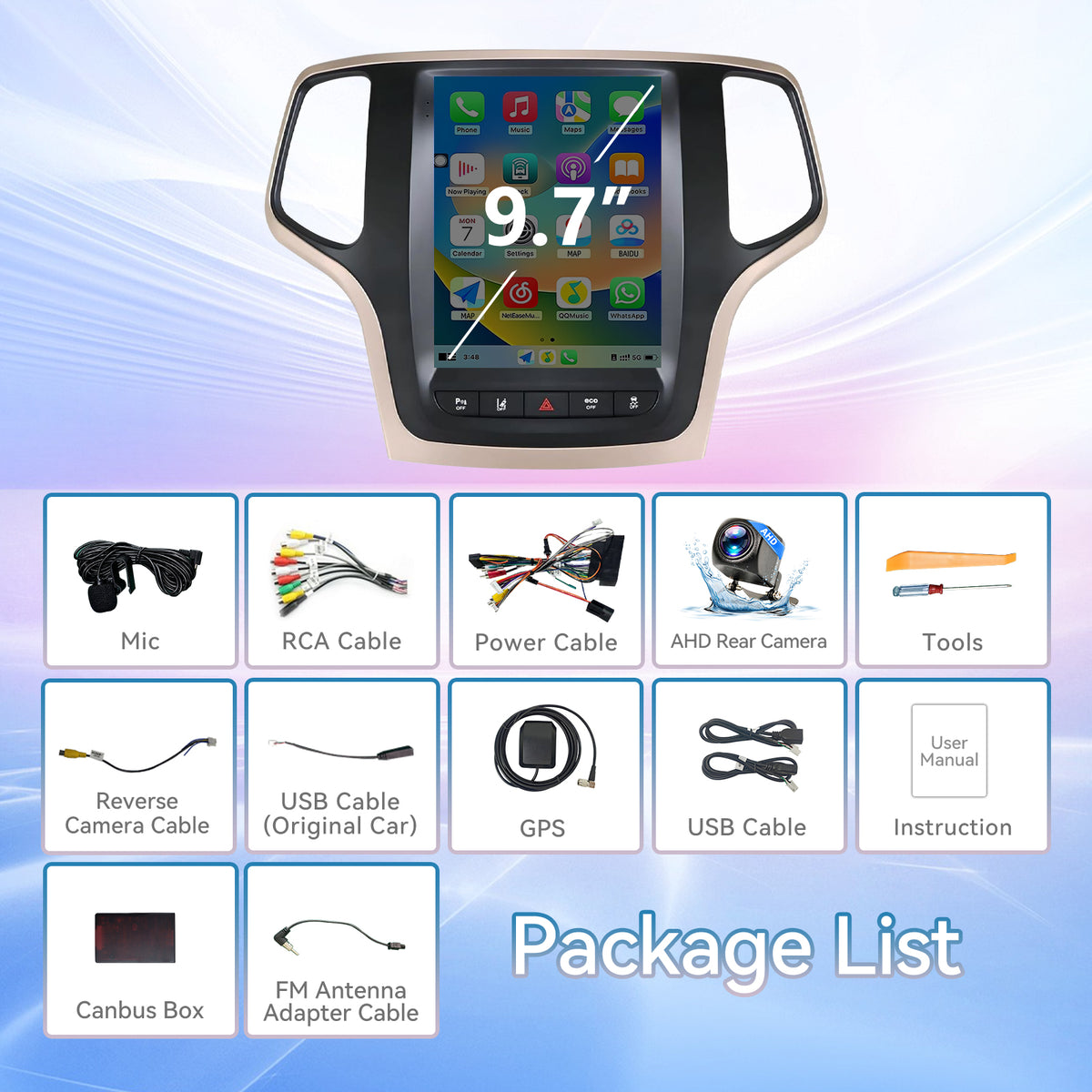 Car Radio for Jeep Grand Cherokee  2014 2015 2016 2017: Touch Screen Stereo Replacement with Carplay Android Auto 5GWiFi BT5.0 Backup Camera GPS