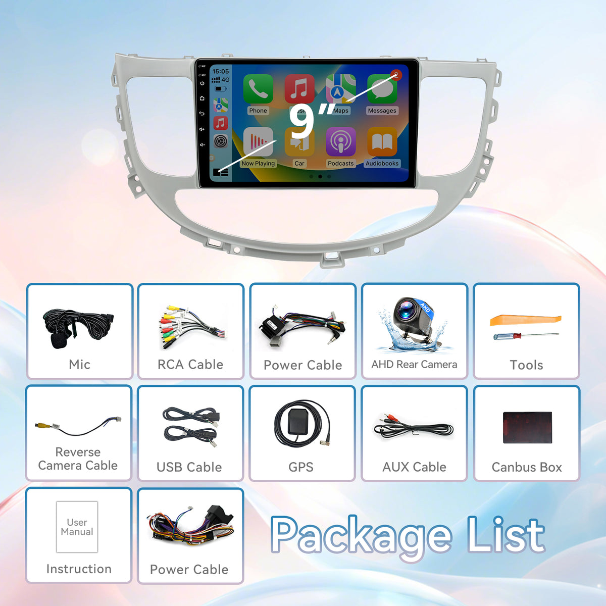 Car Stereo for Hyundai Genesis  2008-2014 Radio Upgrade, 9 Inch Touch Screen Radio Android 13 Car Radio with Wireless Carplay Android Auto Bluetooth GPS AHD Backup Camera WiFi