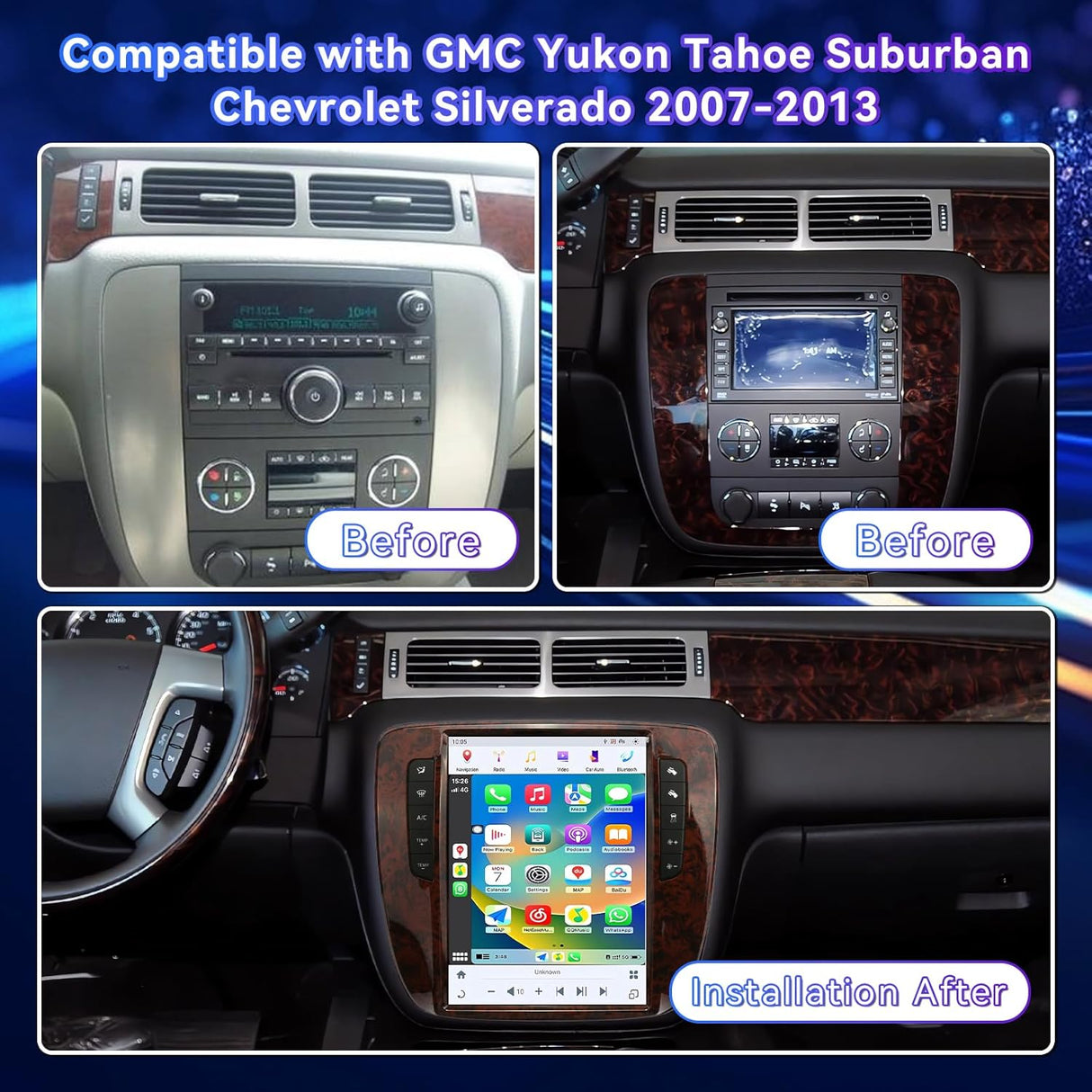 Car Radio Compatible for GMC Yukon Chevrolet Silverado Tahoe Suburban 2007-2013(Auto AC)