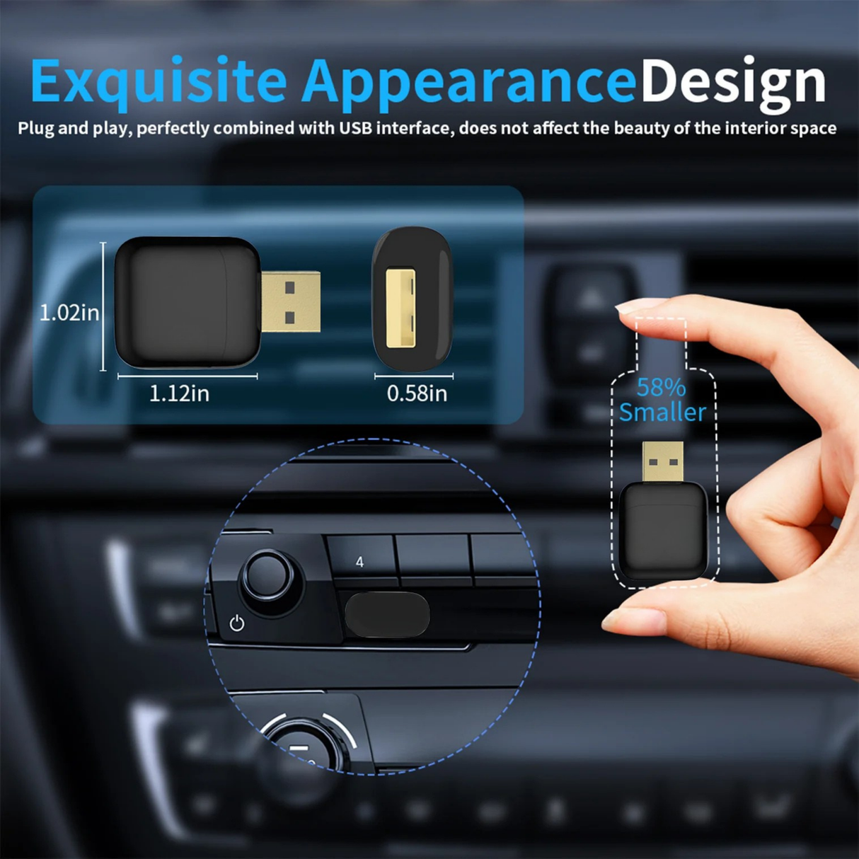 USB Type Wireless Android Auto/CarPlay Adapter for Vehicle with Stock Wired CarPlay/Android Auto