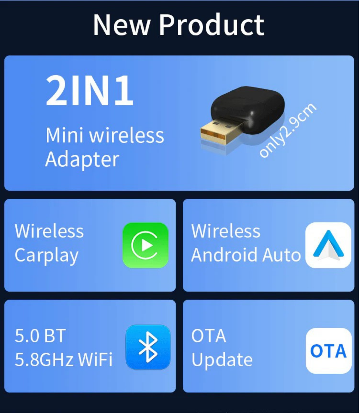 USB Type Wireless Android Auto/CarPlay Adapter for Vehicle with Stock Wired CarPlay/Android Auto
