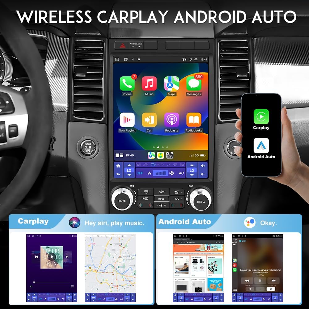 Car Radio Stereo for Ford Taurus 2012-2014, 12.1 Inch Touch Screen Head Unit 4G RAM 64G ROM Bulit in Wireless CarPlay Android Auto Bluetooth/GPS/WiFi/SWC/FM