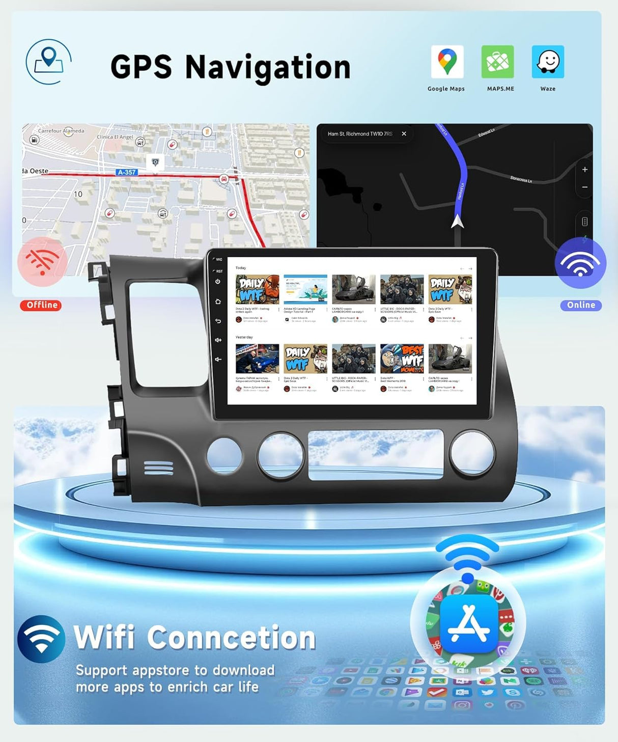 Car Stereo Radio for Honda Civic 2004-2011 with Wireless CarPlay Android Auto