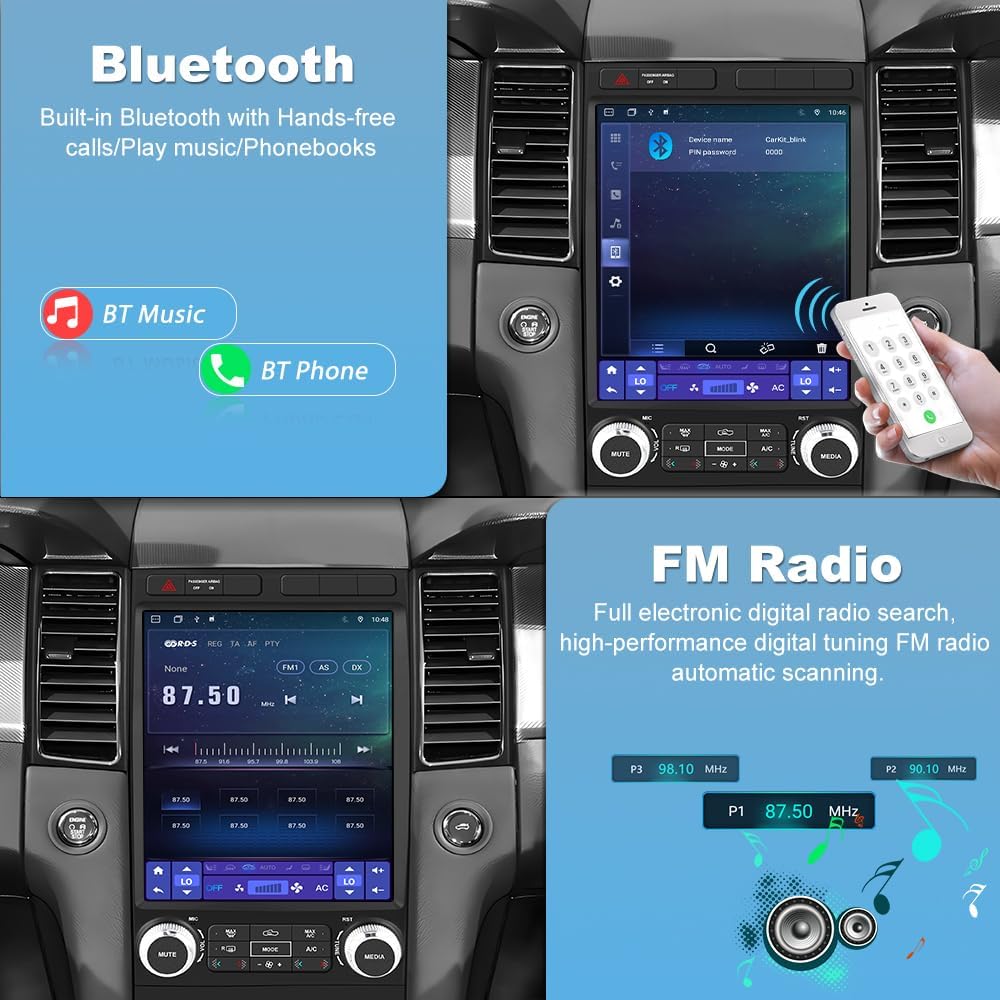 Car Radio Stereo for Ford Taurus 2012-2014, 12.1 Inch Touch Screen Head Unit 4G RAM 64G ROM Bulit in Wireless CarPlay Android Auto Bluetooth/GPS/WiFi/SWC/FM