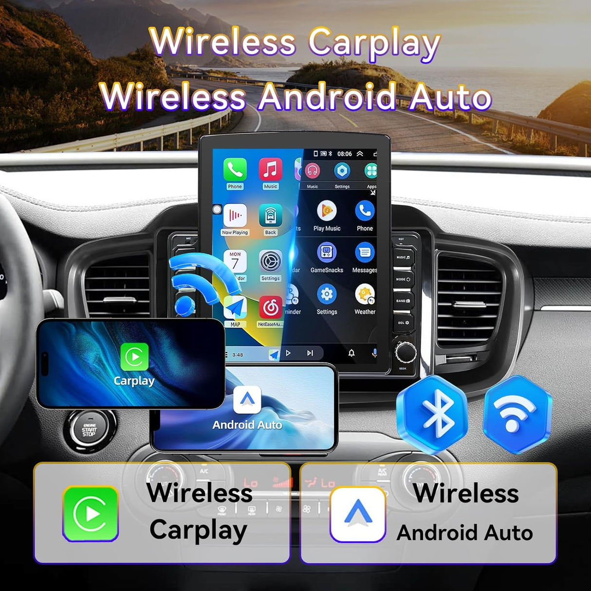 Android 14 Car Stereo Radio Head Unit Compatible with Kia Sorento 2016 2017 2018 2019 2020 9.7" Touch Screen Audio Receiver with CarPlay & Android Auto GPS WiFi Buletooth Back Camera FM GPS 2+64G