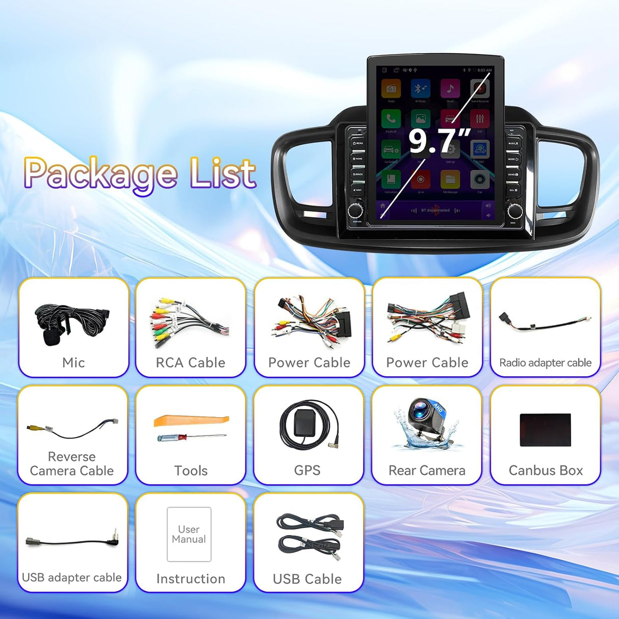 Android 14 Car Stereo Radio Head Unit Compatible with Kia Sorento 2016 2017 2018 2019 2020 9.7" Touch Screen Audio Receiver with CarPlay & Android Auto GPS WiFi Buletooth Back Camera FM GPS 2+64G