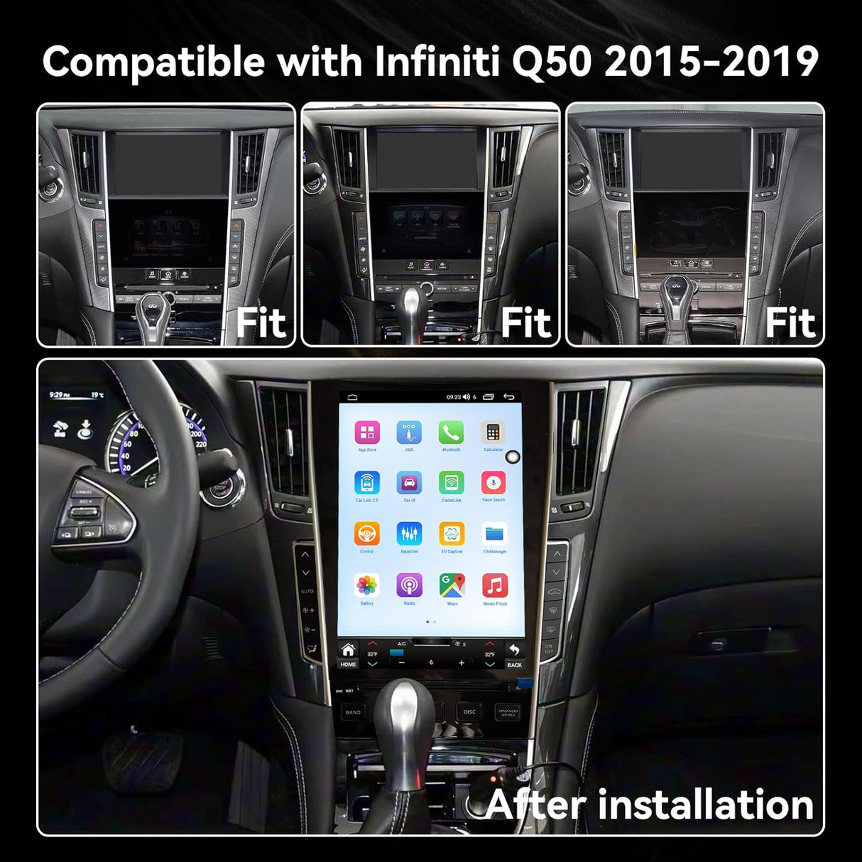 8core 8+128G Car Stereo Radio Compatible with Infiniti Q50 2015 2016 2017 2018 2019 12.1" Touch Screen Wireless CarPlay & Android Auto DSP 4G LTE 5G WiFi BT GPS Navigation Bluetooth