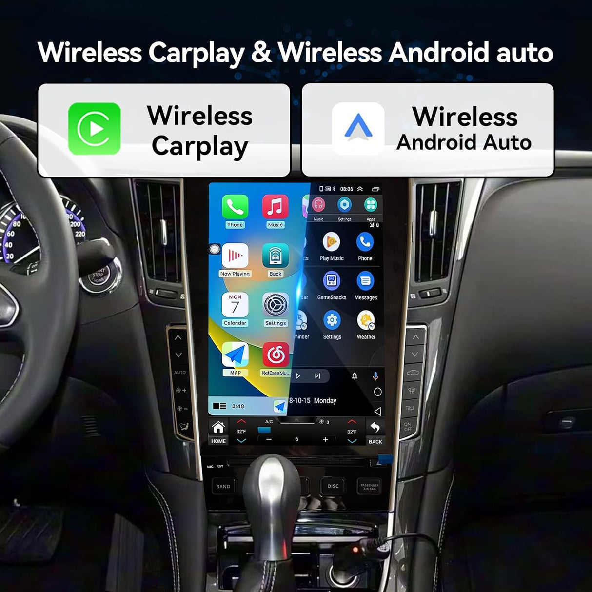8core 8+128G Car Stereo Radio Compatible with Infiniti Q50 2015 2016 2017 2018 2019 12.1" Touch Screen Wireless CarPlay & Android Auto DSP 4G LTE 5G WiFi BT GPS Navigation Bluetooth