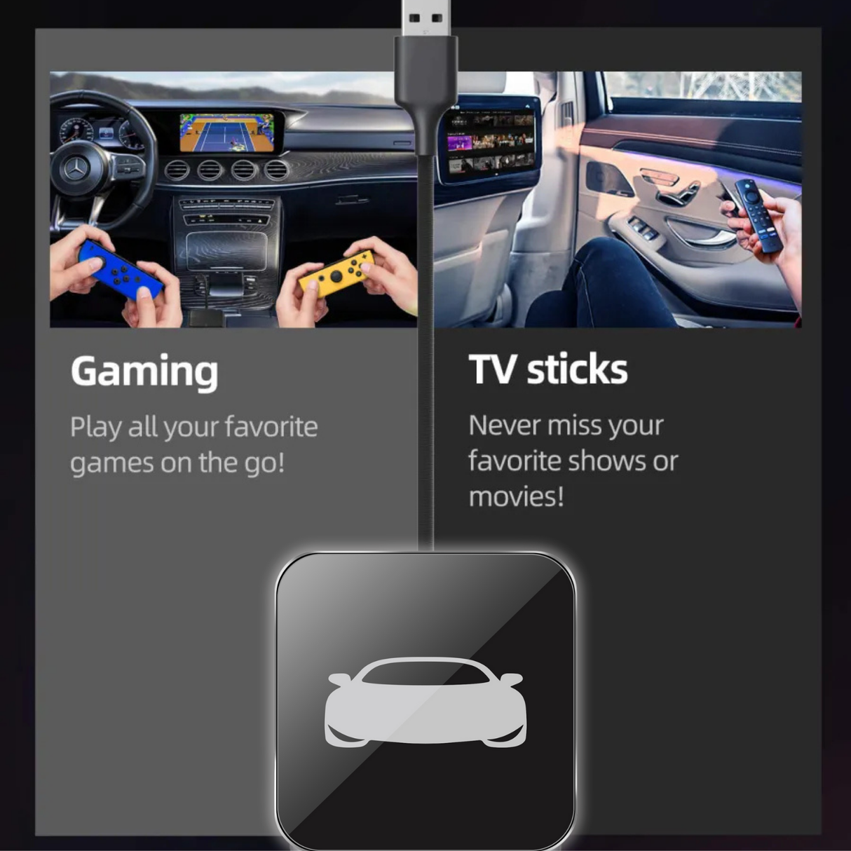 Fbinse Car TV Adapter Pro- HDMI Multimedia & Wireless CarPlay Adapter Supports TV Sticks, Game Consoles for Cars with Factory wired CarPlay