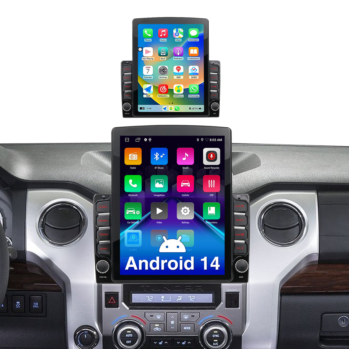 Car Stereo Radio Compatible with Toyota Tundra 2014-2021 with Wireless CarPlay Android Auto, Android 14 Head Unit, 9era.7 Inch Touchscreen Support Bluetooth, FM/GPS/WiFi/Mirror Link/Backup Cam