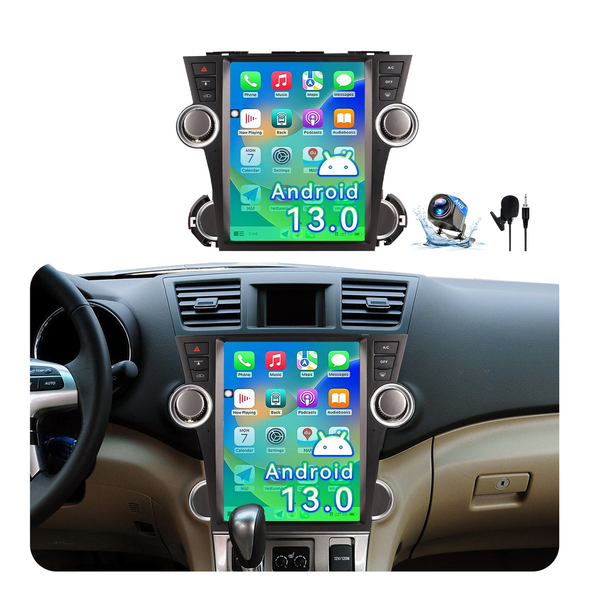 8Core 4GB+64GB Android 13 Car Radio for Toyota Highlander 2009 2010 2011 2012 2013, 12.1 Inch Highlander Stereo with Carplay & Android Auto