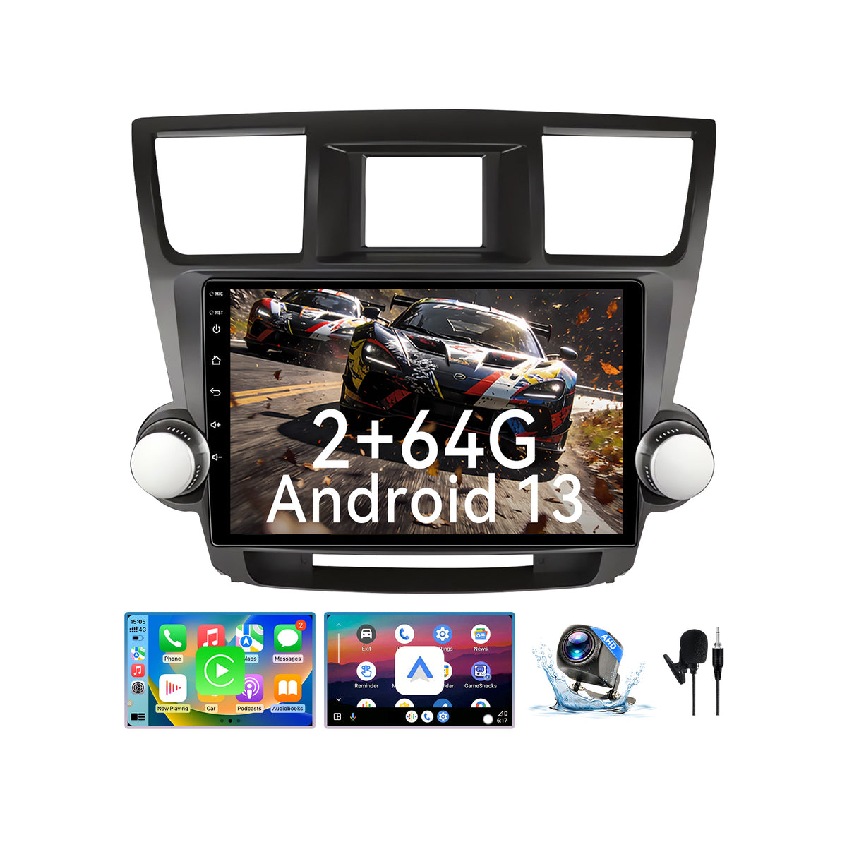 Car Radio for Toyota Highlander 2008-2013,10 Inch QLED Touch Screen Car Stereo with Carplay&Android Auto,WiFi,GPS Navigation,Bluetooth5.0,FM&AM Radio