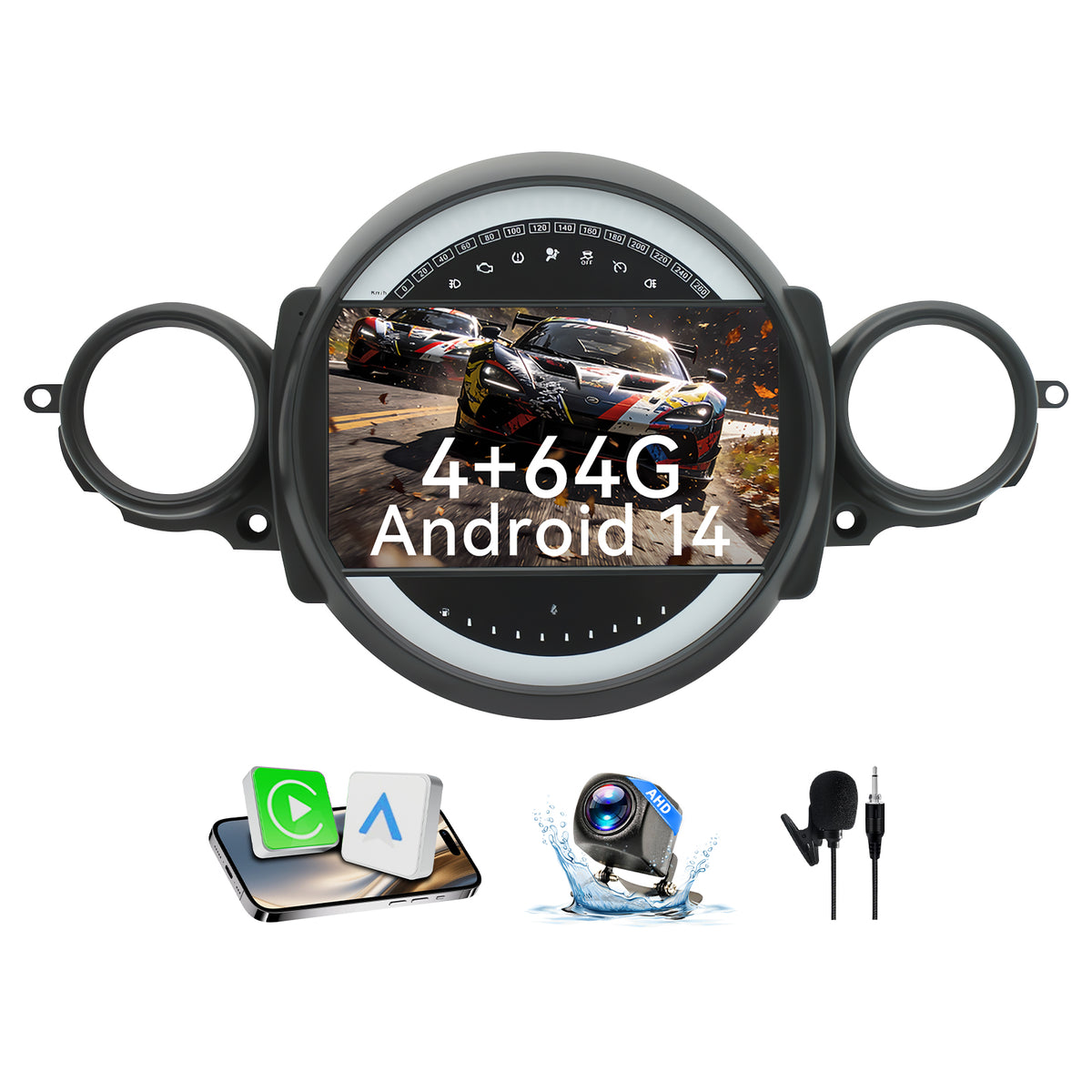 Car Radio Compatible With BMW Mini Cooper 2007-2014,4G+64G,9" Touch Screen Car Stereo with Wireless Carplay&Android Auto,FM/GPS/SWC/Mirror Link/Backup Camer