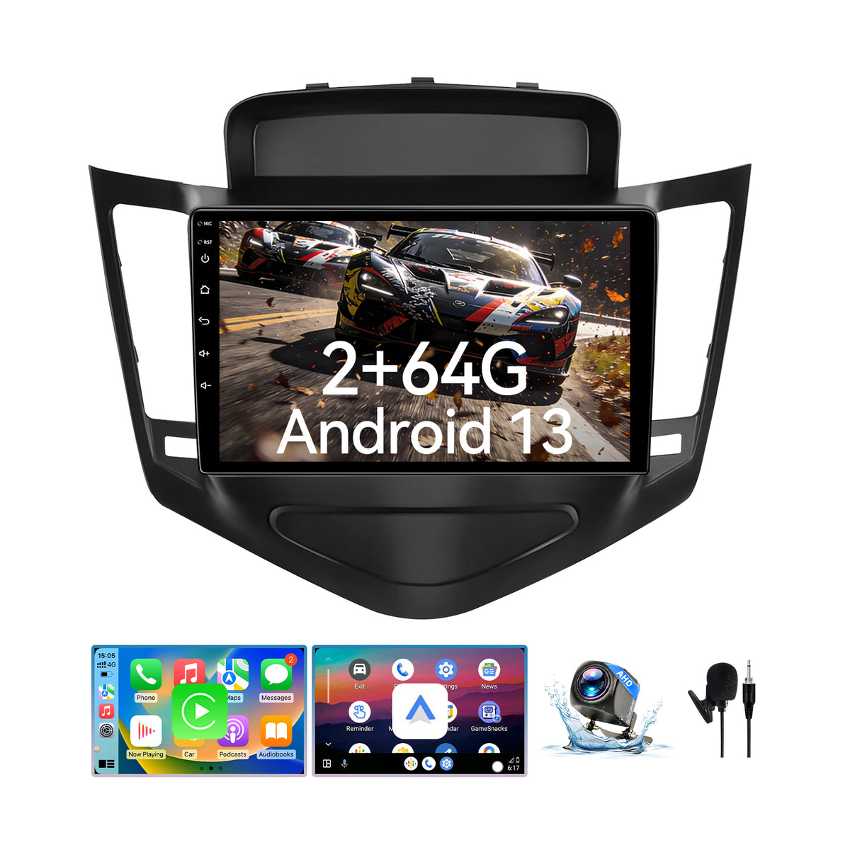 Android 13 Car Radio for Chevy Cruze 2009-2015 Wireless Carplay Android Auto Mirror Link 9" Touch Screen Car Radio with GPS, BT, FM/RDS, EQ, DSP, WiFi, SWC, Backup Camera