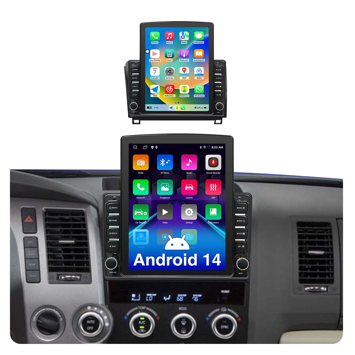 9.7" Android 14 Car Radio Stereo Compatible with Toyota Tundra 2007-2013 Sequoia 2008-2018 Touch Screen with Wireless CarPlay & Android Auto FM Radio Upgrade Bluetooth GPS Navigation Backup Camera