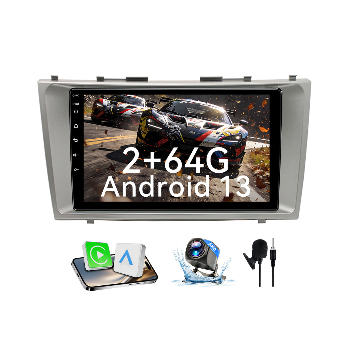 Car Radio Stereo for Toyota Camry (06-11) CarPlay & Android Auto Fast Boot,Mirroring, Anti-Glare QLED.FM/AM Tuner, Plug & Play Dash Kit Included.