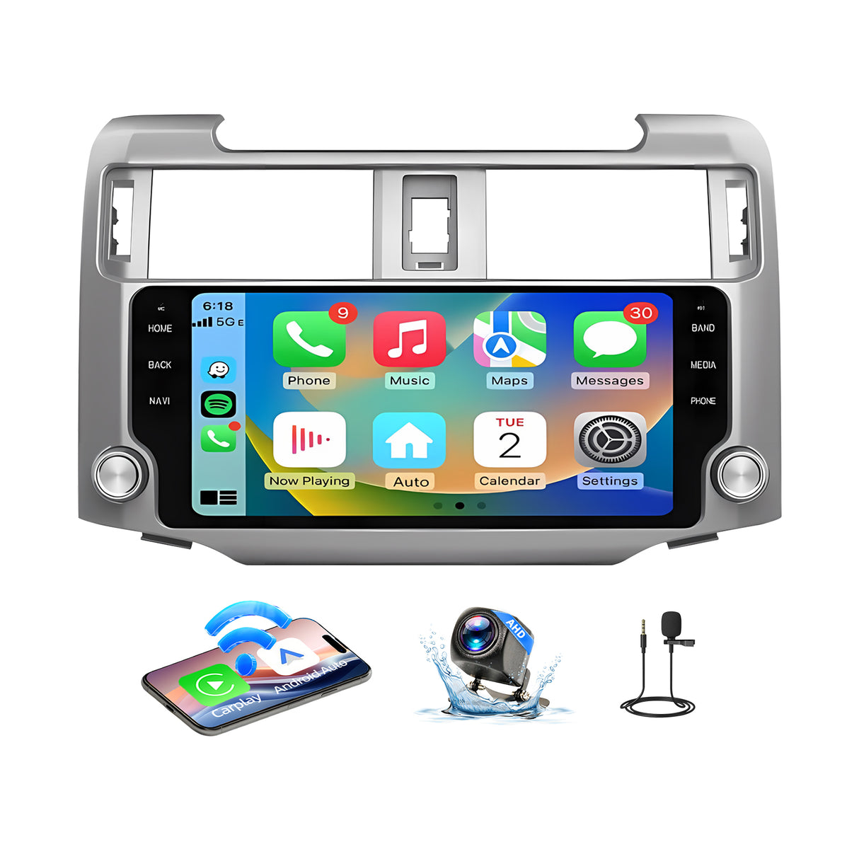Car Stereo Radio Upgrade for Toyota 4Runner 2009-2019 CarPlay Android Auto 9" Touchscreen Car Radio Stereo Player Head Unit with GPS Navigation Bluetooth WiFi SWC FM RDS Backup Camera Mic