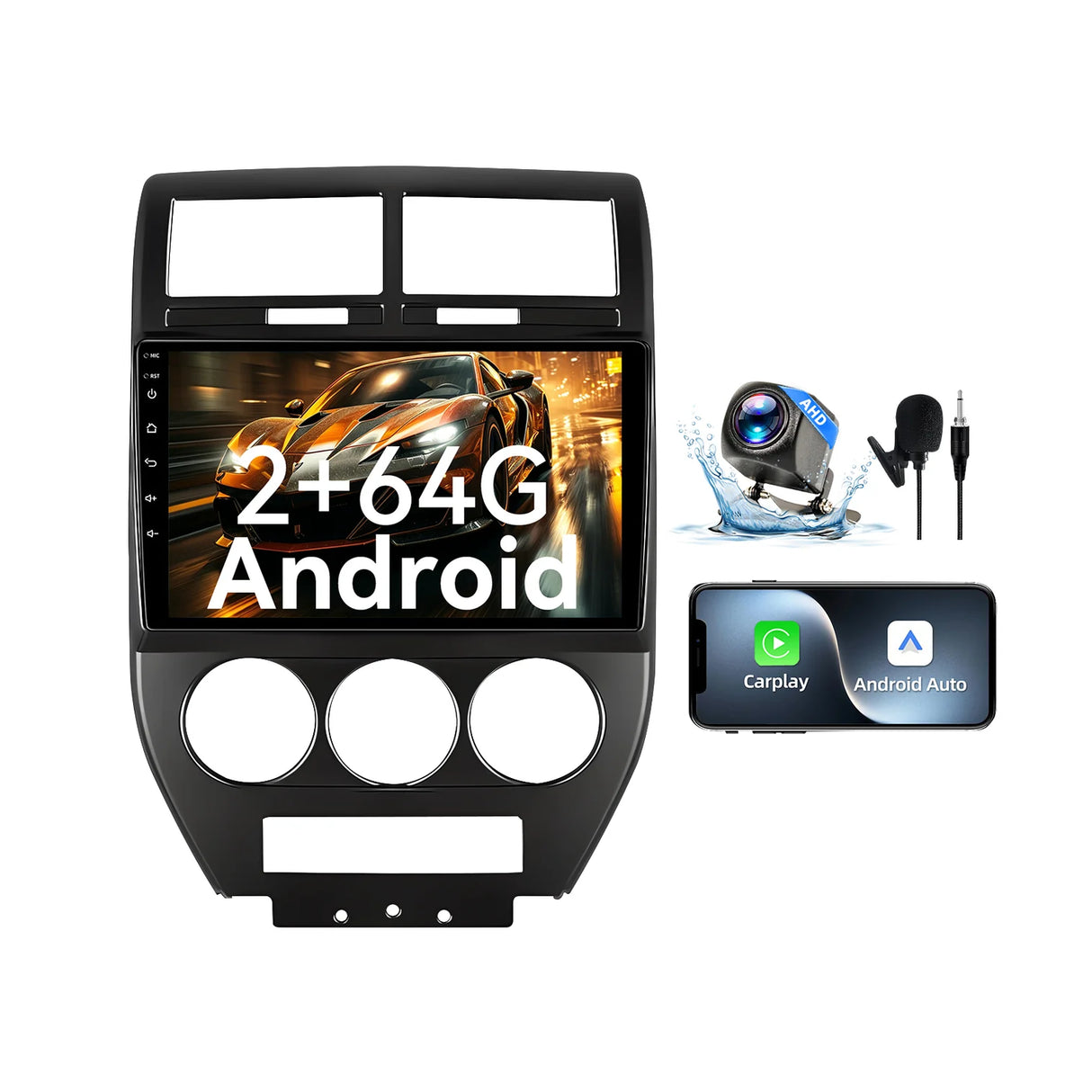 Car Radio for Jeep Compass 2007 2008 2009 Wireless Carplay Android Auto, 10.1" Touch Screen Car Stereo GPS Navigation WiFi Bluetooth SWC