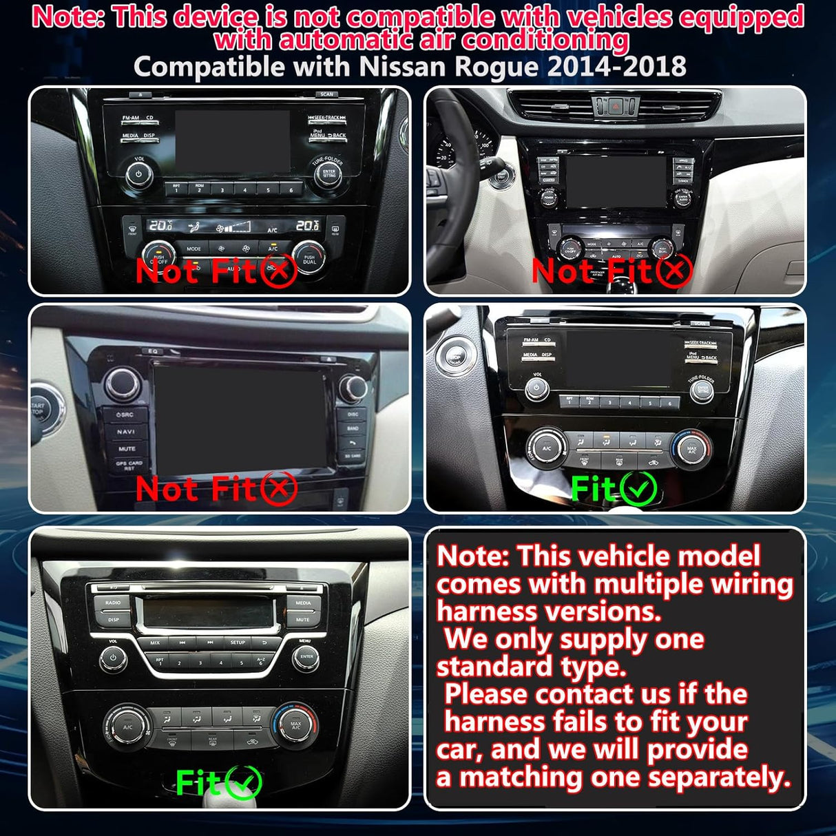 Car Stereo Radio for Nissan Rogue 2014 2015 2016 2017 2018 Manual AC Wireless CarPlay & Android Auto AHD Backup Camera GPS SWC WiFi Bluetooth