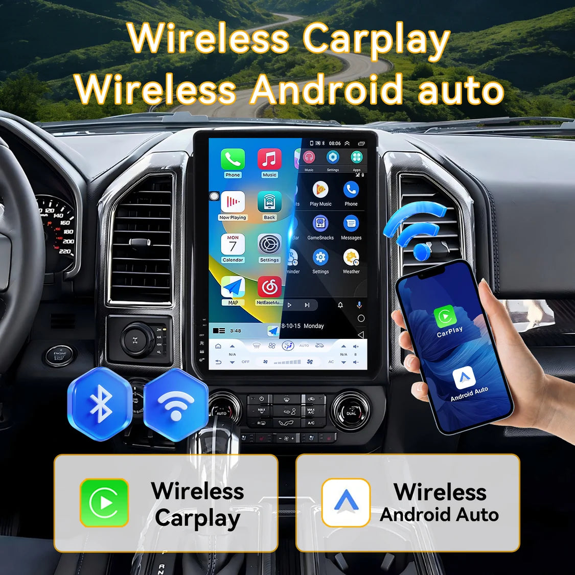 Car Radio for Ford F150 2015 2016 2017 2018 2019 2020 Android 13, 14.5 Inch IPS Touch Screen Car Stereo with Wireless Carplay/Android Auto,GPS, WiFi, Bluetooth, FM, DVR