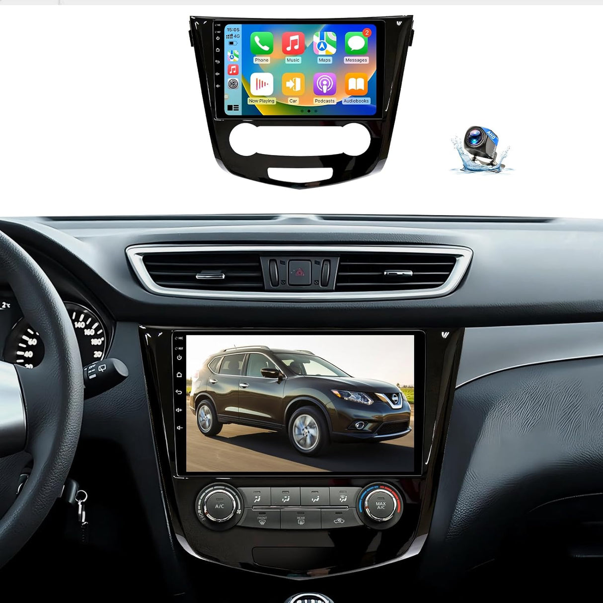 Car Stereo Radio for Nissan Rogue 2014 2015 2016 2017 2018 Manual AC Wireless CarPlay & Android Auto AHD Backup Camera GPS SWC WiFi Bluetooth