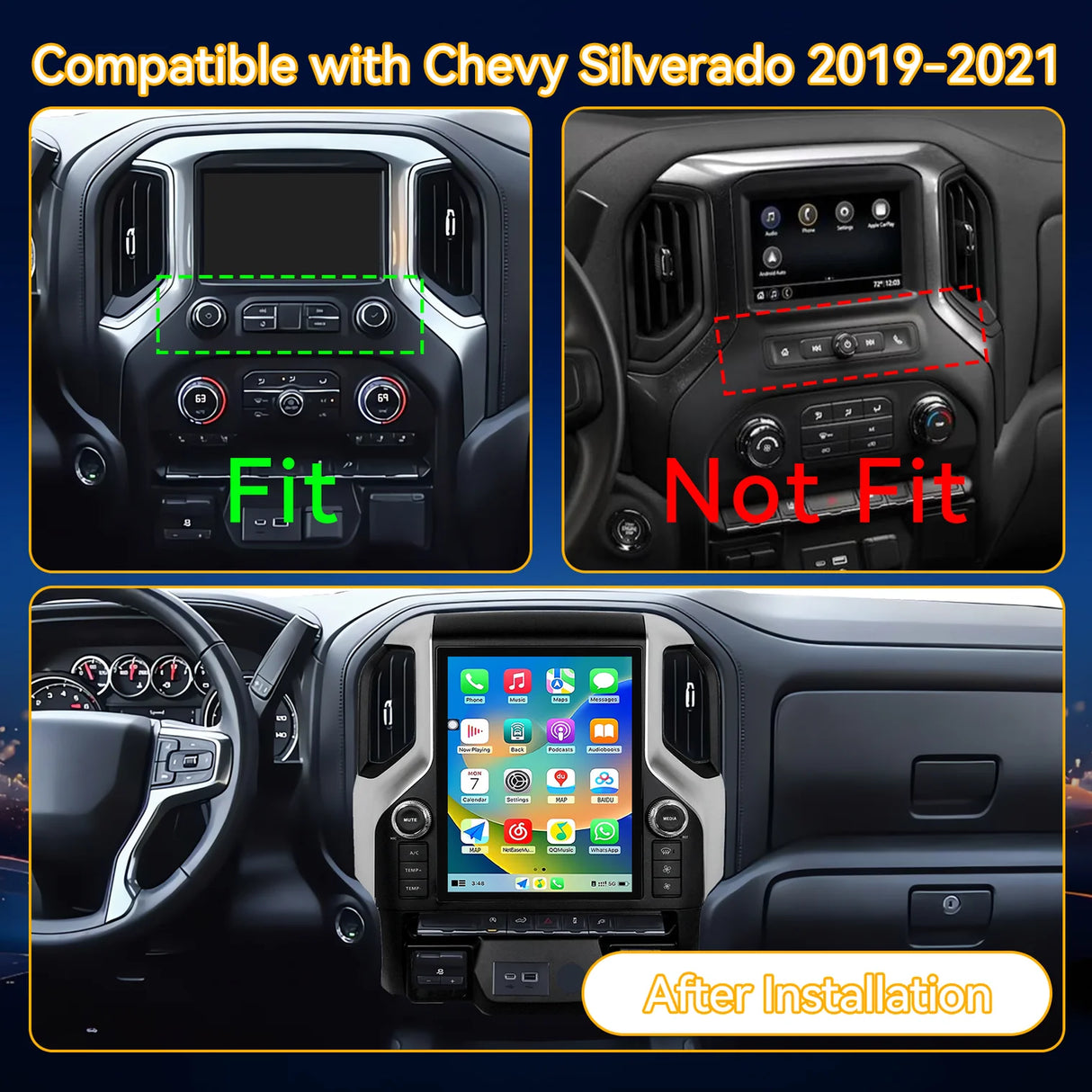 Car Radio 12.1" Qualcomm 8-core Android 13 (Only Original 8 inch with Bose) for Chevy Silverado 2019-2021 with Dual Bluetooth CarPlay Android Auto GPS FM AM DSP Gyroscope Function