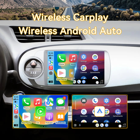 Android Car Stereo for Toyota Yaris 2012-2017 with Wireless CarPlay, Android Auto, Mirror LinkAHD Backup Camera GPS SWC FM WiFi Bluetooth