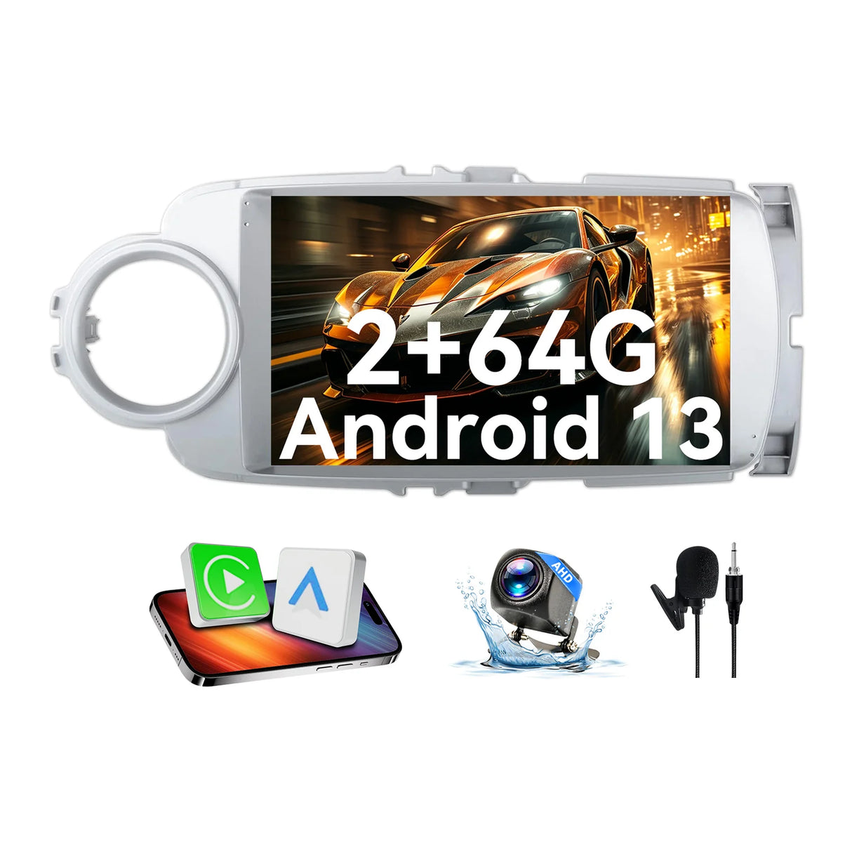 Android Car Stereo for Toyota Yaris 2012-2017 with Wireless CarPlay, Android Auto, Mirror LinkAHD Backup Camera GPS SWC FM WiFi Bluetooth