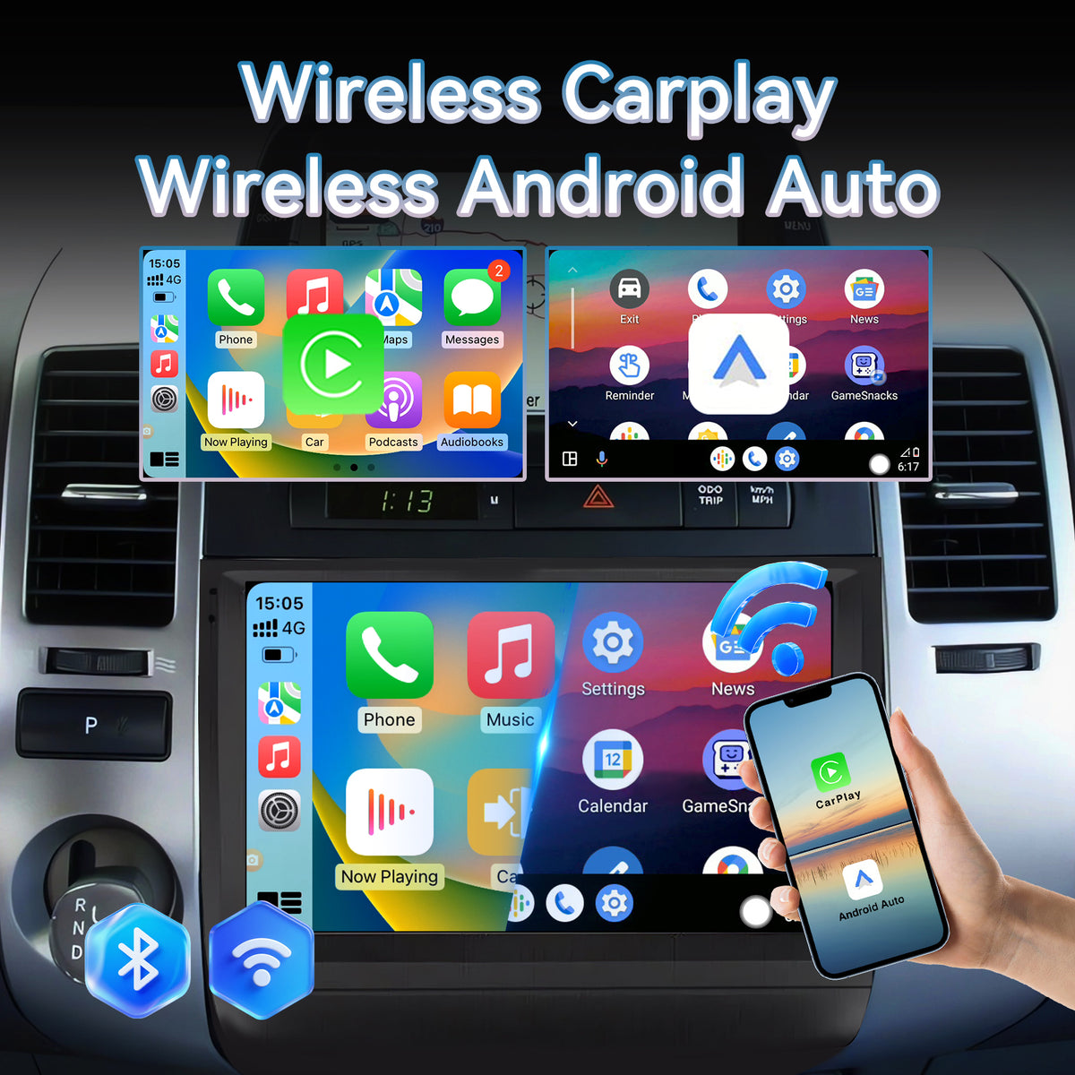 Car Radio for Toyota Prius 2003 2004 2005 2006 2007 2008 2009 Stereo, 9’’ Touch Screen Head Unit for Prius Android Radio Bluetooth, Wireless Carplay Android Auto, GPS, WiFi, HiFi, SWC, Mic, Backup Cam