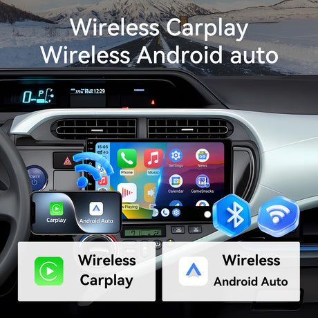 Car Stereo for Toyota Prius C 2012 2013 2014, Hikity 9'' Touch Screen Prius C Car Radio Wireless CarPlay Android Auto GPS Mirror Link 5G WiFi Bluetooth FM/EQ/RDS Backup Cam+MIC