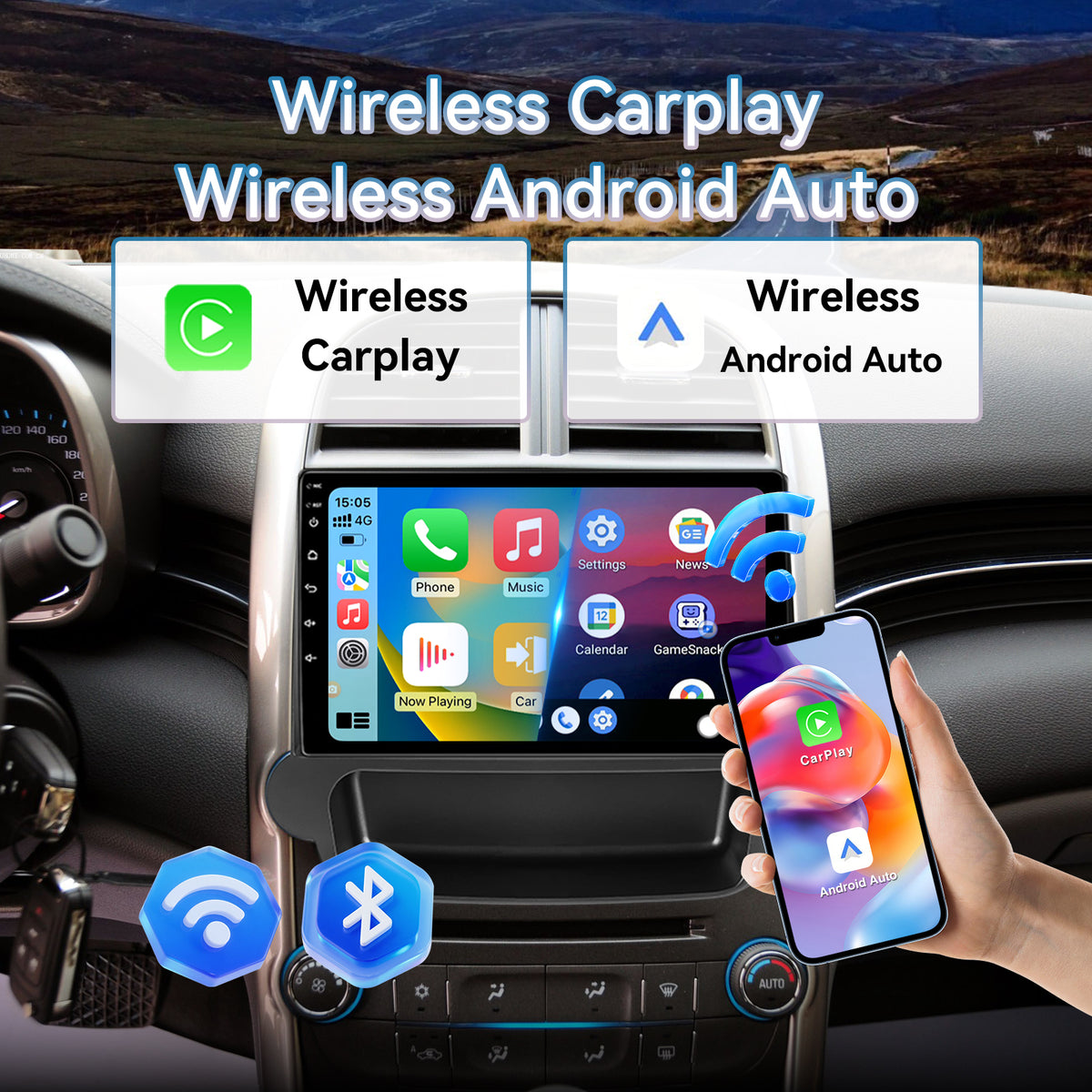 Car Radio for Chevy Malibu 2011 2012 2013 2014 2015 Stereo, 9‘’ Touch Screen Head Unit for Malibu Android Radio Bluetooth, with Carplay Android Auto, GPS, WiFi, HiFi, Split Screen, SWC, Backup Cam